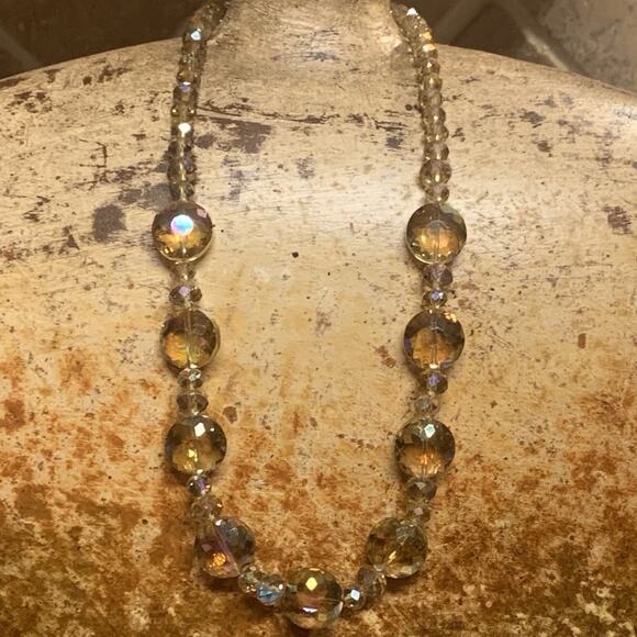 Yellow Gold Crystal AB Coated Strand of Beads w/ Silver Tone Clasp 20.5 Inches - Picture 1 of 10